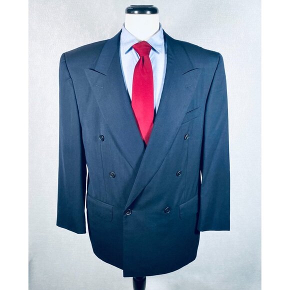 Vintage Ermenegildo Zegna Blazer Mens 42R Blue Wool Double Breasted Jacket - Picture 1 of 14